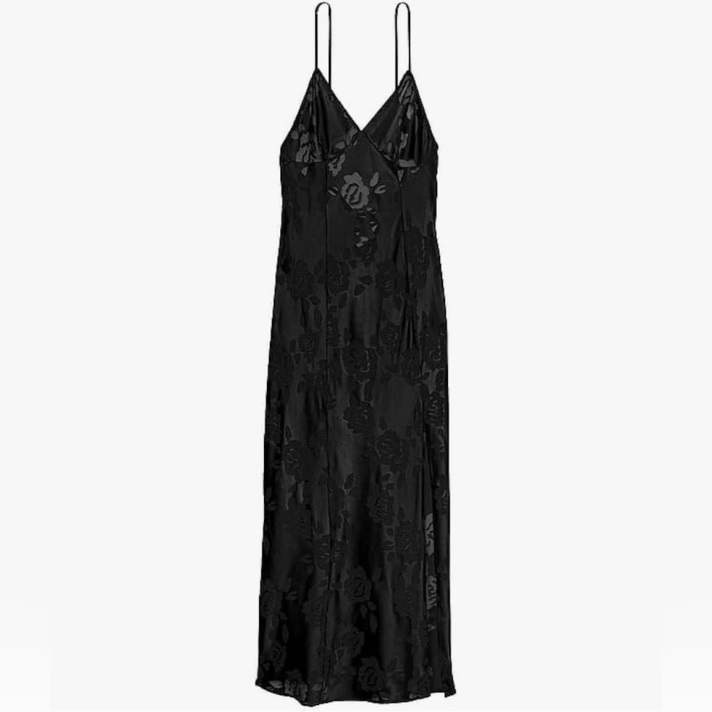 Victoria secrets rose black satin long dress